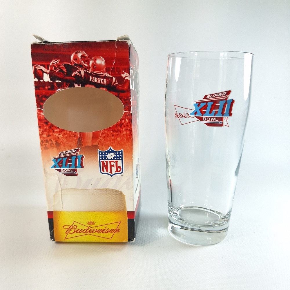 BUDWEISER Super Bowl XLII Promotional Beer Glass With Box
